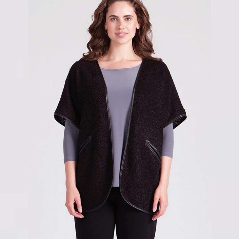 Sympli Canada Black Wool Blend Sealed Deal Cover Shall Cardigan Sweater Jacket 6